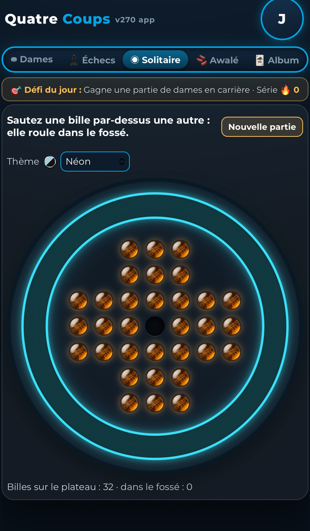 Solitaire dans Quatre Coups